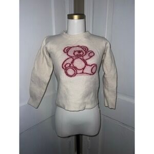Teddy Bear Knit Sweater Cream‎ Color Adorable Fuzzy Cute Cozy Knitwear